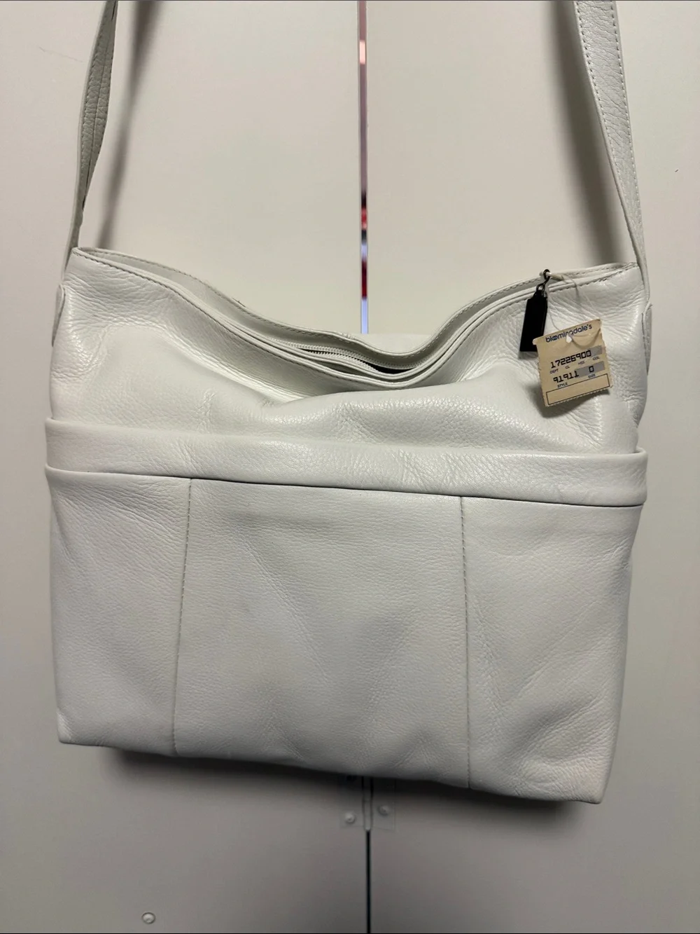 Bloomingdale's White Pebbled Leather Shoulder Bag